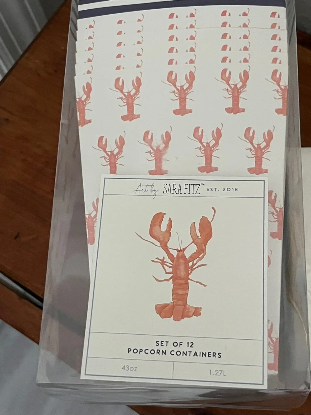 Lobster Themed Party Set - Coral & White Plates, Napkins, Popcorn Containers